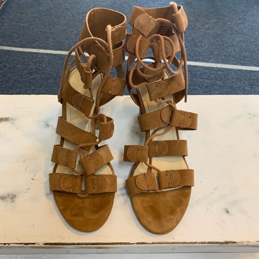 Marc Fisher Tan Suede Gladiator Lace-Up Sandals